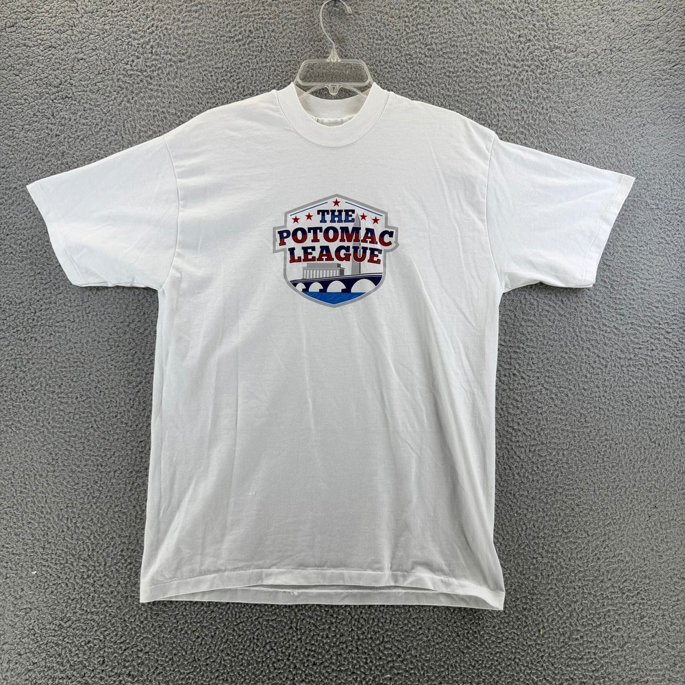 Vintage 90s Eagle USA The Potomac League T Shirt White Large Single Stitch Blank